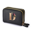 Black floral letter print mini wallet with gold zipper details