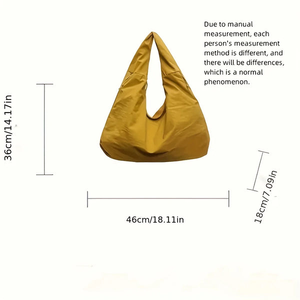 Goldgelbe, strapazierfähige Nylon-Tasche mit Maßen 46x36 cm von vorne