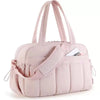 A light pink versatile large capacity travel and fitness bag with padded straps.