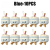 A set of ten blue realistic bread plush keychains with white icing and strings.