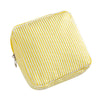 Yellow and white striped multi-functional storage pouch.