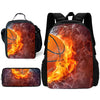 A black backpack featuring a fiery basketball design with lightning effects on the front.