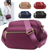 A collection of various colored and style compact oxford fabric crossbody bags for women.