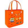 Sac de plage imperméable en caoutchouc EVA orange avec diverses décorations thématiques de plage colorées