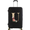 Black premium elastic luggage protective cover with a gold initial U design