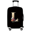 Black premium stretch luggage protective cover with a gold letter T design