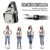 A multi-use adjustable chest and shoulder bag shown with various body types demonstrating its fit.