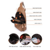 A brown PU leather crossbody chest bag showing various internal compartments and features.
