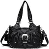 Schwarze Vintage-Soft-PU-Leder-Schultertasche mit silberner Hardware