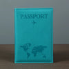 Housse de passeport en cuir PU bleu sarcelle avec la carte du monde.
