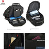 Black Swiss Military laptop backpack showing front and interior compartments
