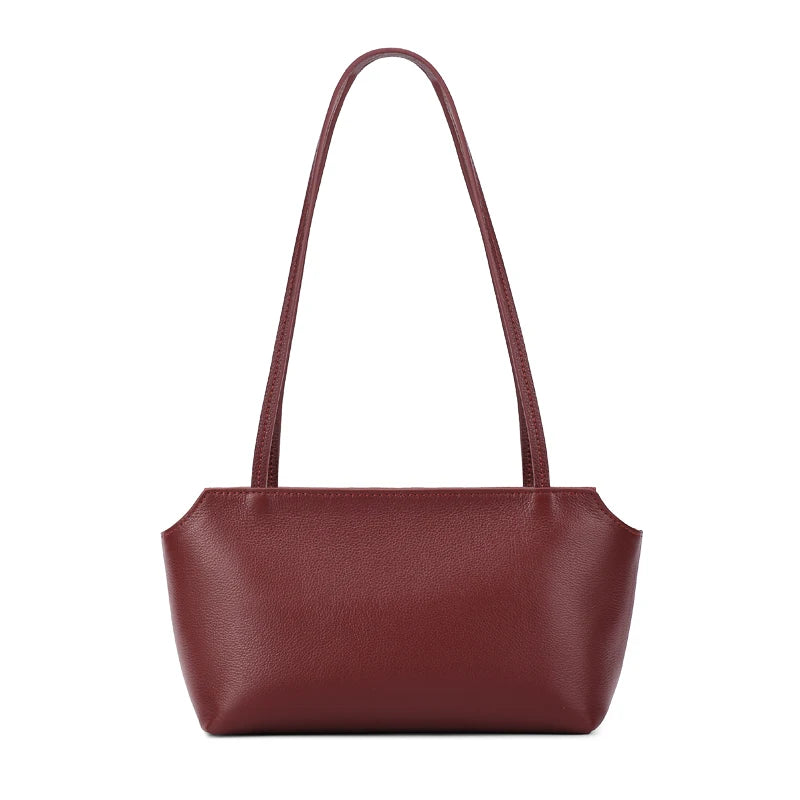 A deep burgundy genuine leather mini shoulder bag with adjustable straps.