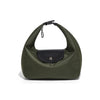 A dark olive green waterproof nylon crossbody bag with dual straps shown from the front.