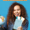 A smiling woman holds a blue passport and a globe, suggesting a simple travel introduction.
