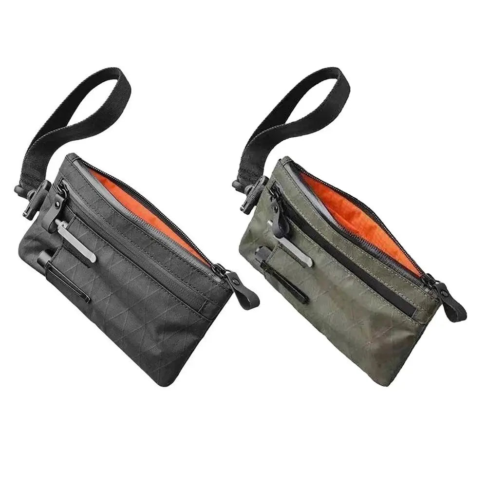 Dunkelgraues RFID-blockierendes Herren-Reisewallet und Kartenhalter mit orangefarbener Futter.