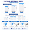 Set of vacuum storage bags in various sizes with options for single or multiple electric pumps