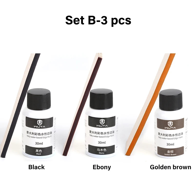 Ensemble de trois huiles de teinture pour bois : noir, ébène et brun doré