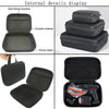Internal details display of a black portable storage bag showing features like grid fixing function, durable material, and st