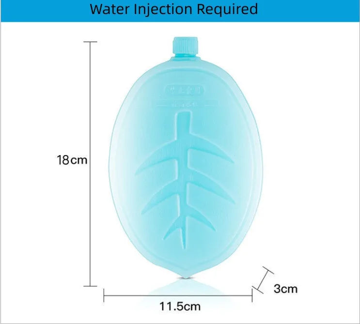 A translucent blue reusable ice pack with a spout, shown against a white background.