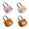 Three cartoon bear-themed combination padlocks in pink, yellow, and orange.