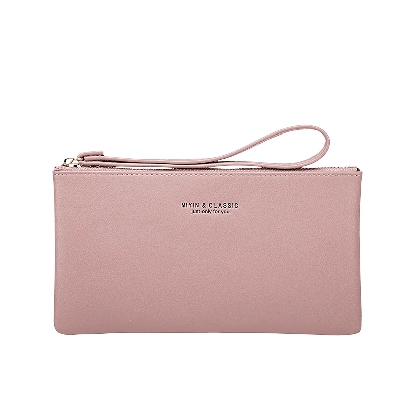Helle rosa minimalistische PU-Leder-Geldbörse mit strukturiertem Finish und dünner Riemchen