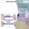 Close-up of a purple elastic strap designed for a snug fit on a person's torso.