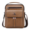 Brown vintage PU leather crossbody messenger bag with a leather handle and flap pocket