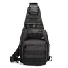Black tactical sling backpack with adjustable straps and multiple pockets