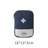Navy blue portable first aid kit storage bag with a white cross emblem and beige trim.