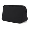 Black portable neoprene cosmetic organizer bag with a zippered top.