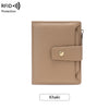 Tan RFID blocking bi-fold card holder wallet in a light beige color