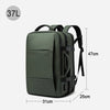A dark olive green men's business travel backpack shown from the side with dimensions 37L and 47cm tall.