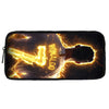 A black pouch featuring a glowing silhouette of Ronaldo's head and shoulder against a dark, fiery background.