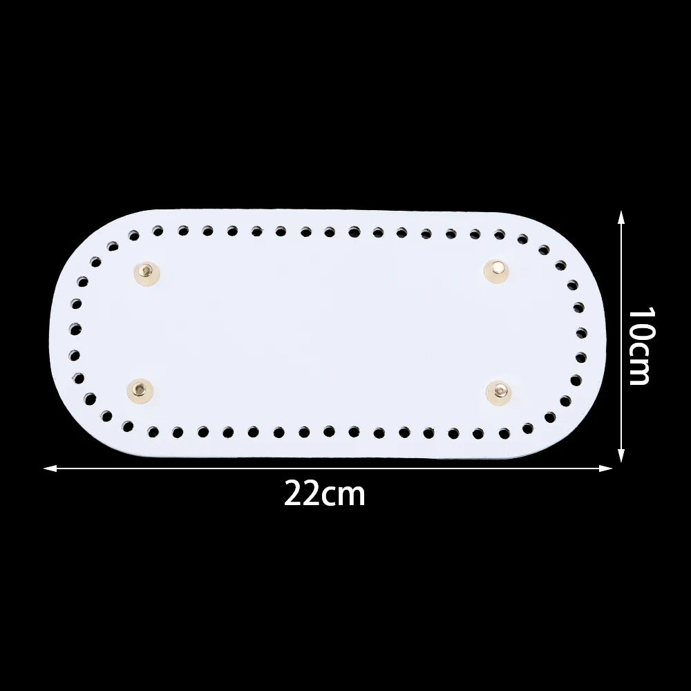 White oval PU leather bag base with pre-punched holes for crochet and knitting projects