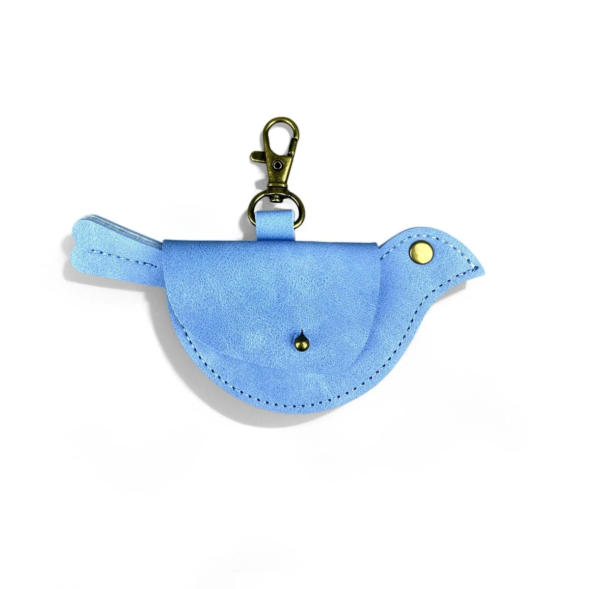 A light blue floral PU leather keychain and bag charm set with a gold-toned clasp.
