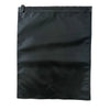 A black reusable vacuum storage bag with a sealed top and a circular closure.