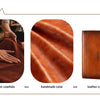 A set of leather goods showing a top layer hide, handmade color texture, and a leather card holder.