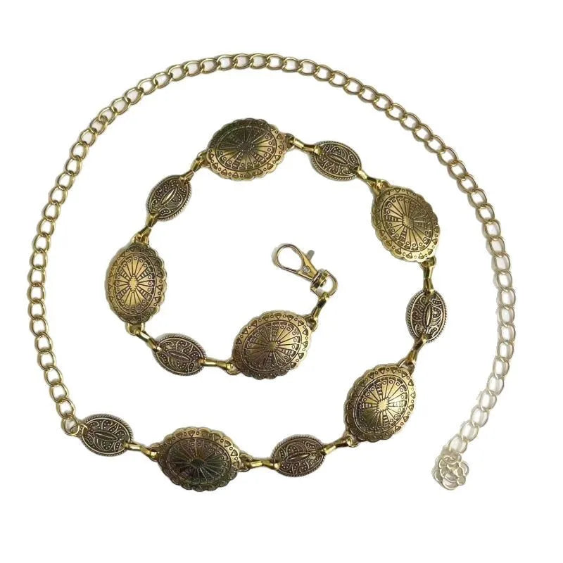 Vintage gold plated sunflower smiley face waist chain
