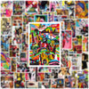 A collage of colorful art illustrations featuring landmarks like the Statue of Liberty and Broadway signs.
