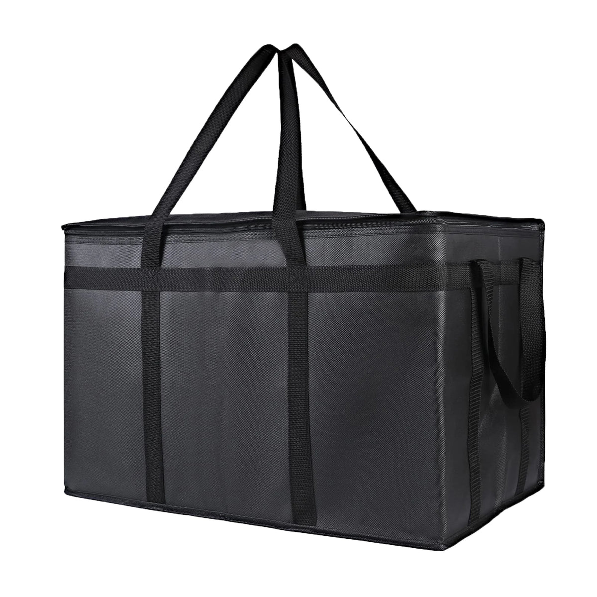 Black extra-large foldable insulated food bag with black handles
