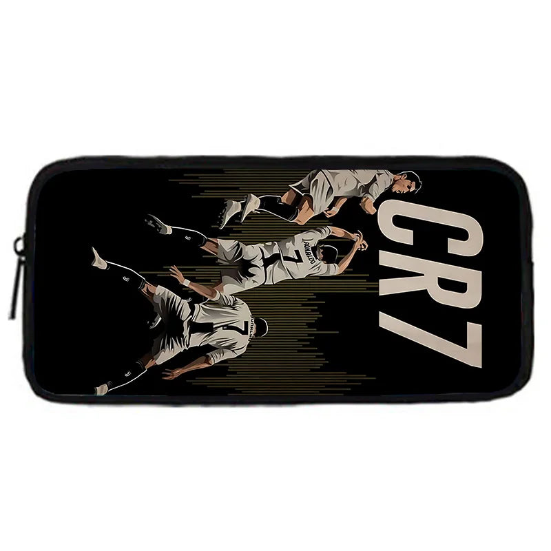 A black pouch featuring a graphic of three baseball players in mid-air against a dark background.