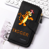 A black women's long zipper handbag coin purse featuring an orange and black tiger design.
