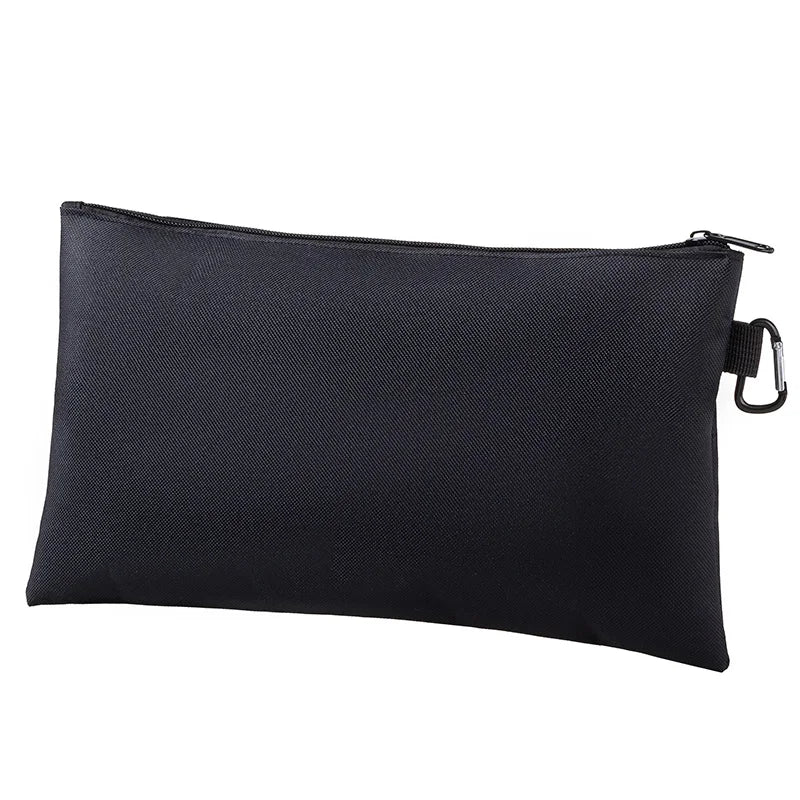Black multi-functional organizer tool kit bag with a zipper closure