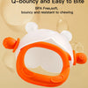 A white and orange liquid silicone Q-bouncy teether with a bunny design shown against a light background.