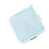 Light blue silicone reusable sandwich and lunch container with a clear lid.