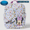 Mochila de peluche con patrón morado y blanco de ratón pato.