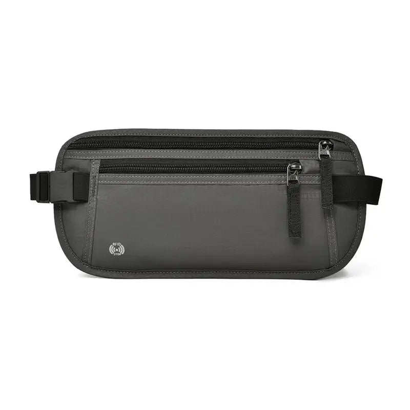 Bolsa delgada gris oscuro para bloquear RFID con compartimento y correa