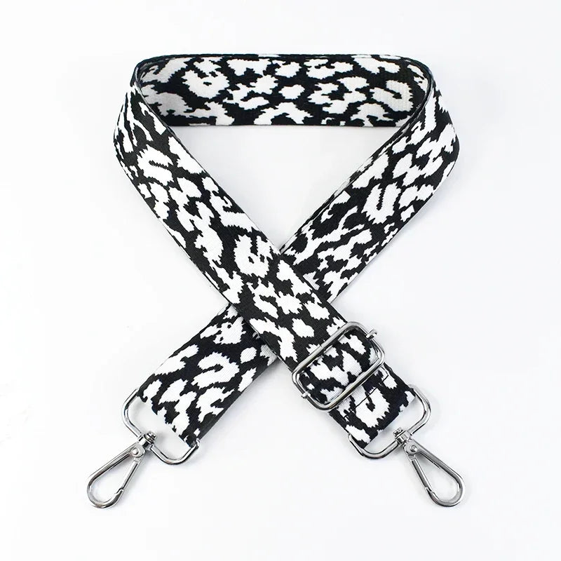 Black and white leopard print adjustable crossbody strap for bags