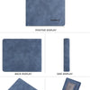 Portefeuille en cuir bleu avec différentes options d'affichage : positif, arrière, côté, 45 degrés et placard.