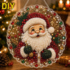 A decorative Christmas ornament featuring a Santa face made of pearls and diamonds with a lace edge.